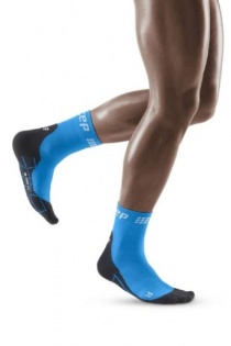 CEP Electric Blue/Black Winter Running Short Compression Socks for Men