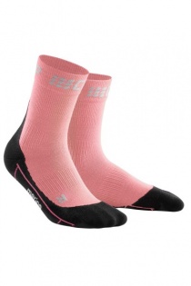 CEP Light Rose/Black Winter Running Short Compression Socks for Women