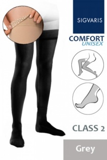 Sigvaris Unisex Comfort Class 2 Grey Thigh Compression Stockings with Knobbed Grip Top
