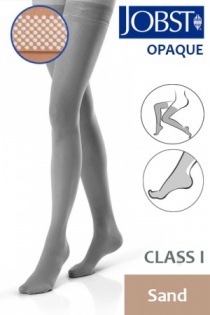 Jobst Opaque Class 1 Sand Thigh High Compression Stockings with Dotted Silicone Band