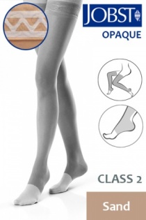 JOBST Opaque Class 2 Sand Thigh-High Compression Stockings with Lace Silicone Band and Open Toe
