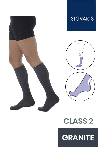 Sigvaris Essential Coton Men's Class 2 Knee High Granite Compression Stockings