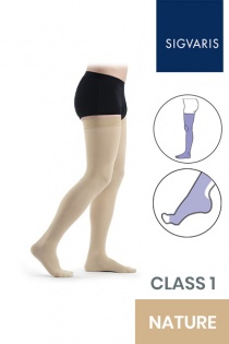Sigvaris Essential Thermoregulating Unisex Class 1 Thigh Nature Compression Stockings with Sensinnov Grip Top and Open Toe