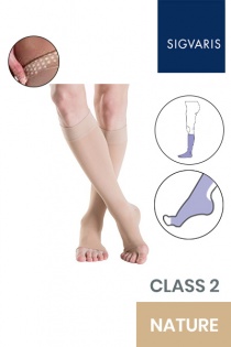 Sigvaris Essential Thermoregulating Unisex Class 2 Knee High Nature Compression Stockings with Knobbed Grip and Open Toe