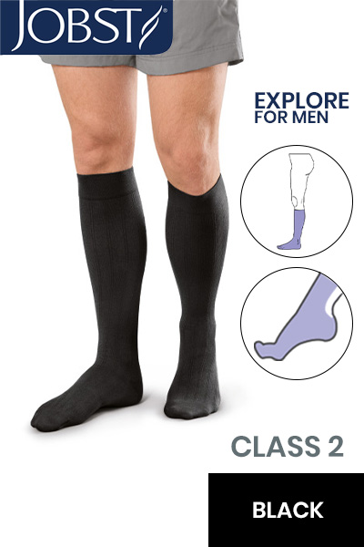 Jobst for Men Explore Class 2 Black Below Knee Compression Stockings