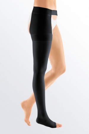 Medi Mediven Plus Class 2 Black Right Leg Stocking Open Toe with Waist Attachment