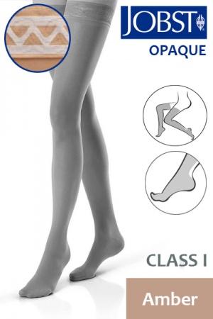 Jobst Opaque Class 1 Amber Thigh High Compression Stockings with Lace Silicone Band