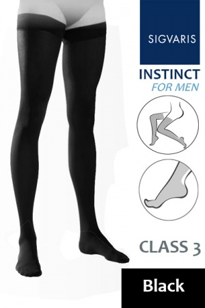 Sigvaris Instinct Men's Class 3 Black Thigh Compression Stockings