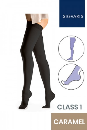 Sigvaris Essential Comfortable Unisex Class 1 Caramel Compression Tights with Open Toe