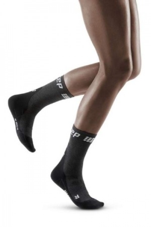 CEP Grey/Black Winter Running Short Compression Socks for Women