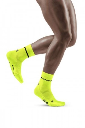 CEP Men's Yellow Neon Mid-Cut Compression Socks for Running