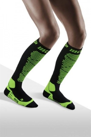 CEP Ski Merino Black/Green Compression Socks for Women