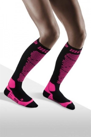 CEP Ski Merino Black/Pink Compression Socks for Women