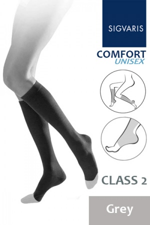 Sigvaris Unisex Comfort Class 2 Grey Calf Compression Stockings with Open Toe