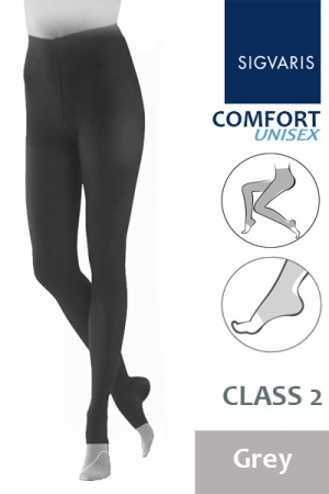 Sigvaris Unisex Comfort Class 2 Grey Compression Tights with Open Toe