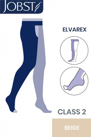 Jobst Elvarex Class 2 Beige Thigh High Compression Stockings with Open Toe and Waist Attachment