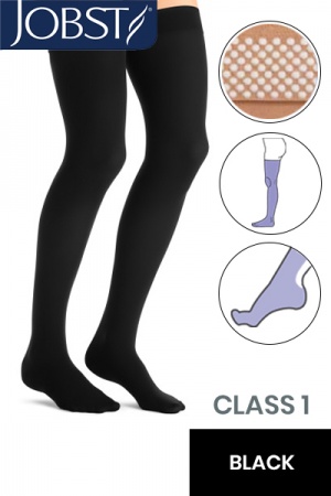 Jobst Opaque Class 1 Black Thigh High Compression Stockings with Dotted Silicone Band