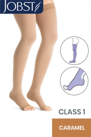 Jobst Opaque Class 1 Caramel Thigh High Compression Stockings with Open Toe
