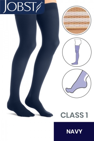 Jobst Opaque Class 1 Navy Thigh High Compression Stockings  with Soft Silicone Band