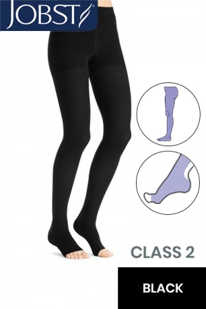 JOBST Opaque Compression Class 2 (23 - 32mmHg) Black Compression Tights with Open Toe