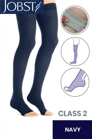 Jobst Opaque Class 2 Navy Knee High Compression Stockings with Open Toe and Dotted Silicone Band