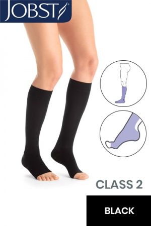 Jobst UltraSheer Class 2 Black Knee High Compression Stockings with Open Toe