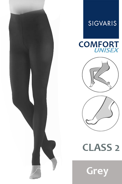 Sigvaris Unisex Comfort Class 2 Grey Compression Tights with Open Toe