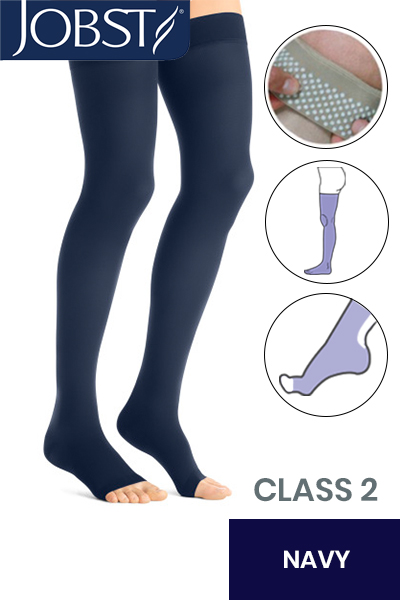 Jobst Opaque Class 2 Navy Knee High Compression Stockings with Open Toe and  Dotted Silicone Band - Compression Stockings