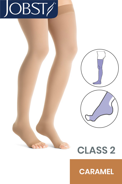 Jobst Opaque Class 2 Caramel Thigh High Compression Stockings with Open Toe Compression Stockings