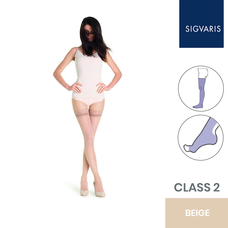 Sigvaris Style Transparent Class 2 (15-20mmHg) Thigh Beige One Compression Stockings with Open Toe