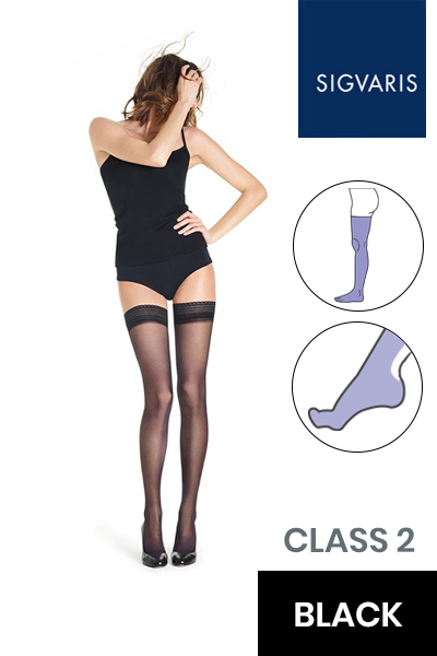 Sigvaris Style Transparent Class 2 Thigh Black Compression Stockings