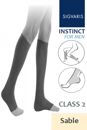 Sigvaris Instinct Men's Class 2 Sable Calf Compression Stockings with Open Toe