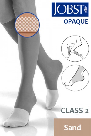 JOBST Opaque Class 2 Sand Knee High Compression Stockings with Dotted Silicone Band and Open Toe