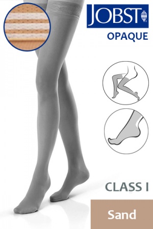 Jobst Opaque Class 1 Sand Thigh High Compression Stockings with Soft Silicone Band