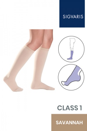 Sigvaris Style Semitransparent Class 1 Knee High Savannah Compression Stockings with Open Toe