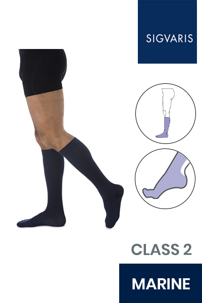 Sigvaris Essential Coton Men's Class 2 Knee High Marine Compression Stockings