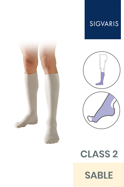 Sigvaris Essential Coton Men's Class 2 Knee High Sable Compression Stockings with Open Toe