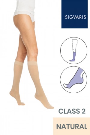 Sigvaris Essential Semitransparent Class 2 Knee High Natural Compression Stockings With Open Toe