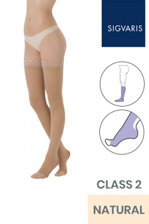 Sigvaris Essential Semitransparent Class 2 Thigh Natural Compression Stockings With Open Toe