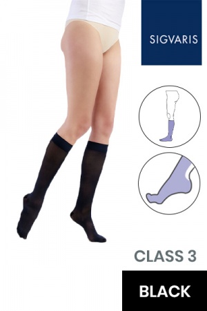 Sigvaris Essential Semitransparent Class 3 Knee High Black Compression Stockings