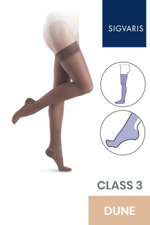 Sigvaris Essential Semitransparent Class 3 Thigh Dune Compression Stockings