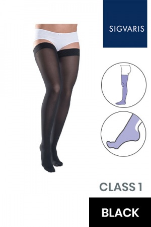 Sigvaris Essential Thermoregulating Unisex Class 1 Thigh Black Compression Stockings with Sensinnov Grip Top