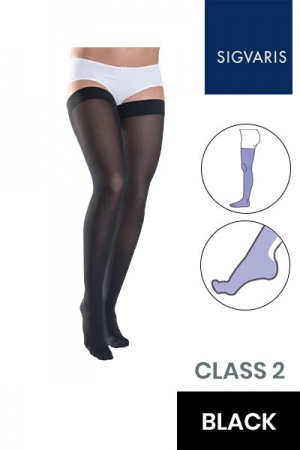 Sigvaris Essential Thermoregulating Unisex Class 2 Thigh Black Compression Stockings with Sensinnov Grip Top