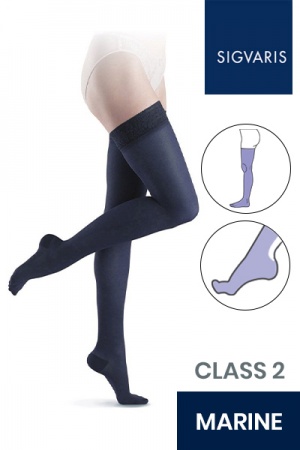 Sigvaris Essential Semitransparent Class 2 Thigh Marine Compression Stockings