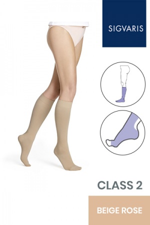 Sigvaris Style Opaque Class 2 Knee High Beige Rose Compression Stockings With Open Toe