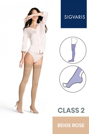 Sigvaris Style Opaque Class 2 Thigh Beige Rose Compression Stockings with Open Toe