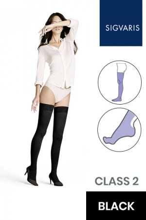Sigvaris Style Opaque Class 2 Thigh Black Compression Stockings