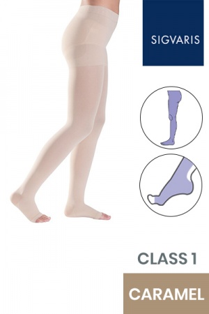 Sigvaris Style Semitransparent Class 1 Caramel Compression Tights with Open Toe