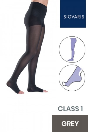 Sigvaris Style Semitransparent Class 1 Grey Compression Tights with Open Toe