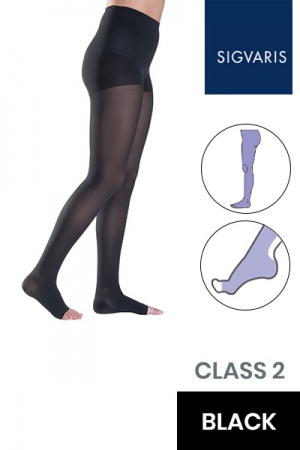 Sigvaris Style Semitransparent Class 2 Black Compression Tights with Open Toe